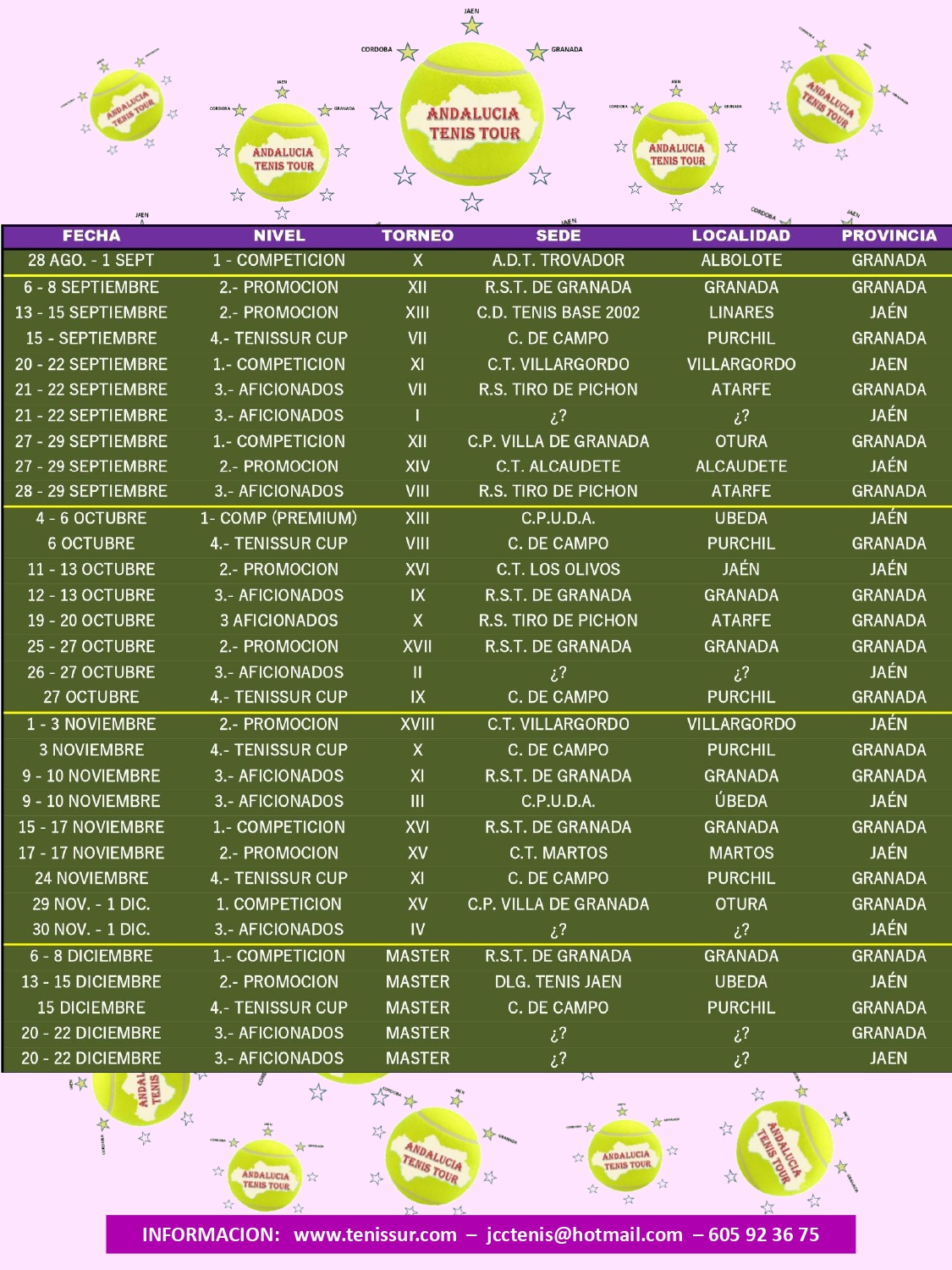 2024 ANDALUCIA TENIS TOUR… CALENDARIO DEL TRAMO FINAL